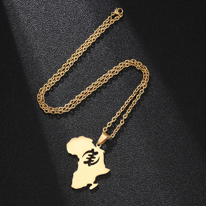 Stainless Steel Africa Symbol Map Couple Pendant Necklace