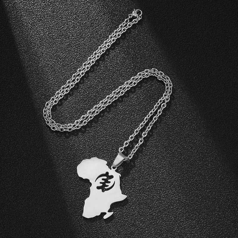 Stainless Steel Africa Symbol Map Couple Pendant Necklace