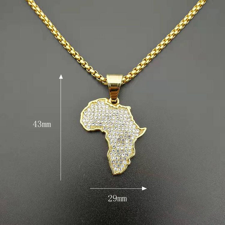 Titanium steel with diamonds Africa map pendant necklace