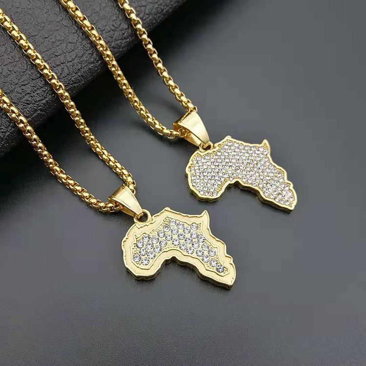 Titanium steel with diamonds Africa map pendant necklace