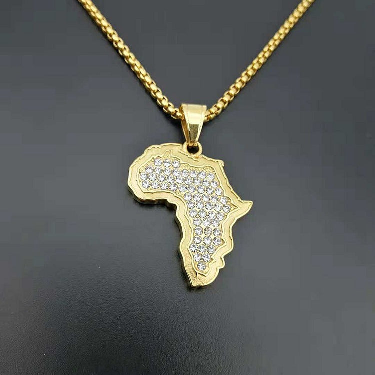 Titanium steel with diamonds Africa map pendant necklace