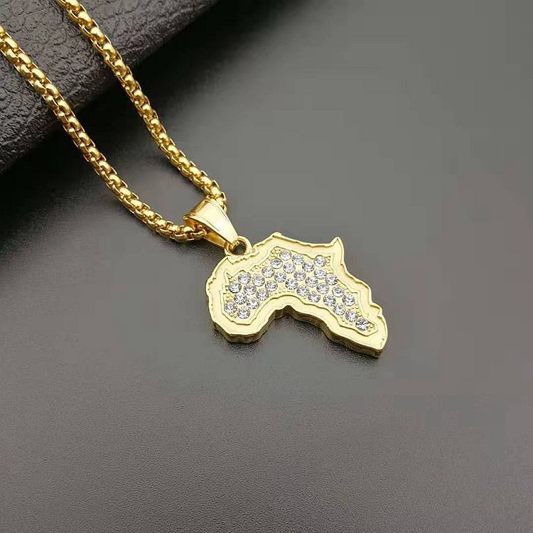 Titanium steel with diamonds Africa map pendant necklace