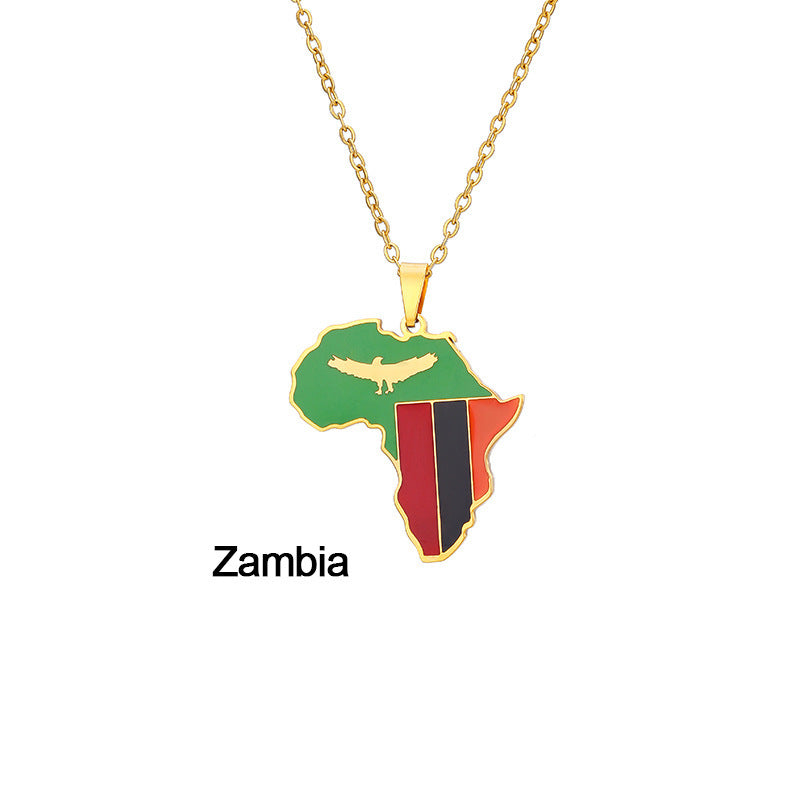 Africa Map Pendant Necklace Stainless Steel Jewelry Ghana Nigeria