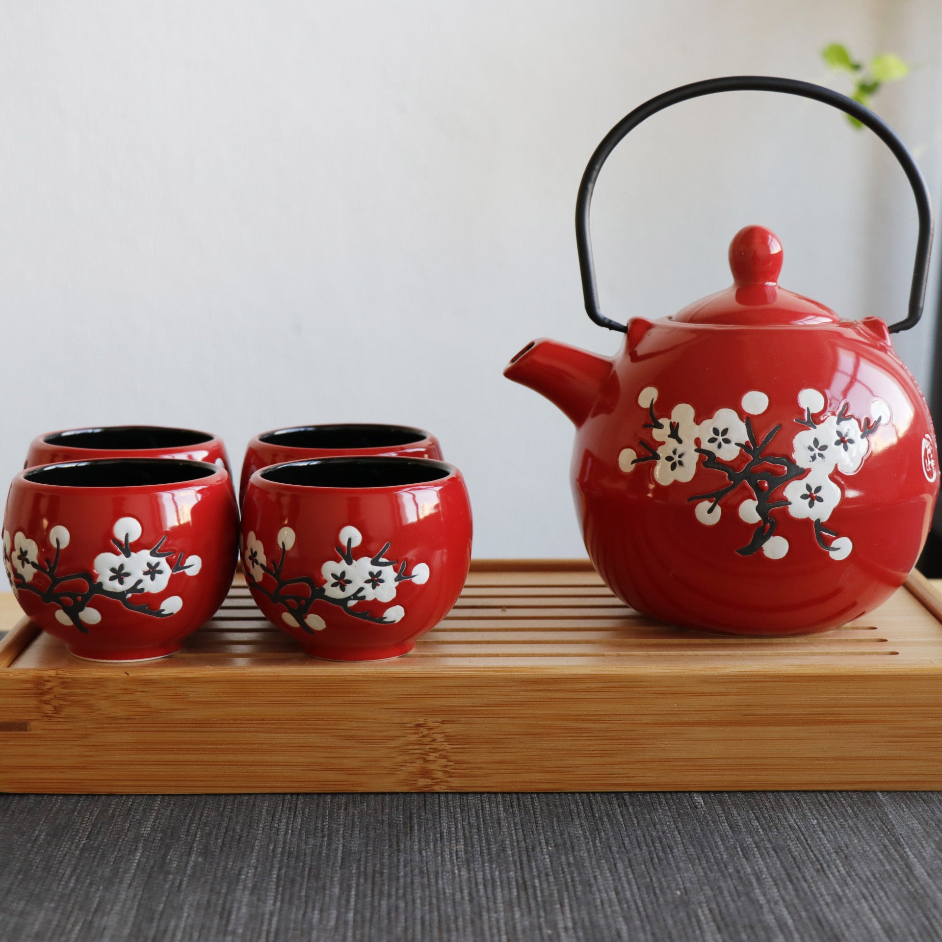 China Red Large Capacity Household Ceramic Tea Set
