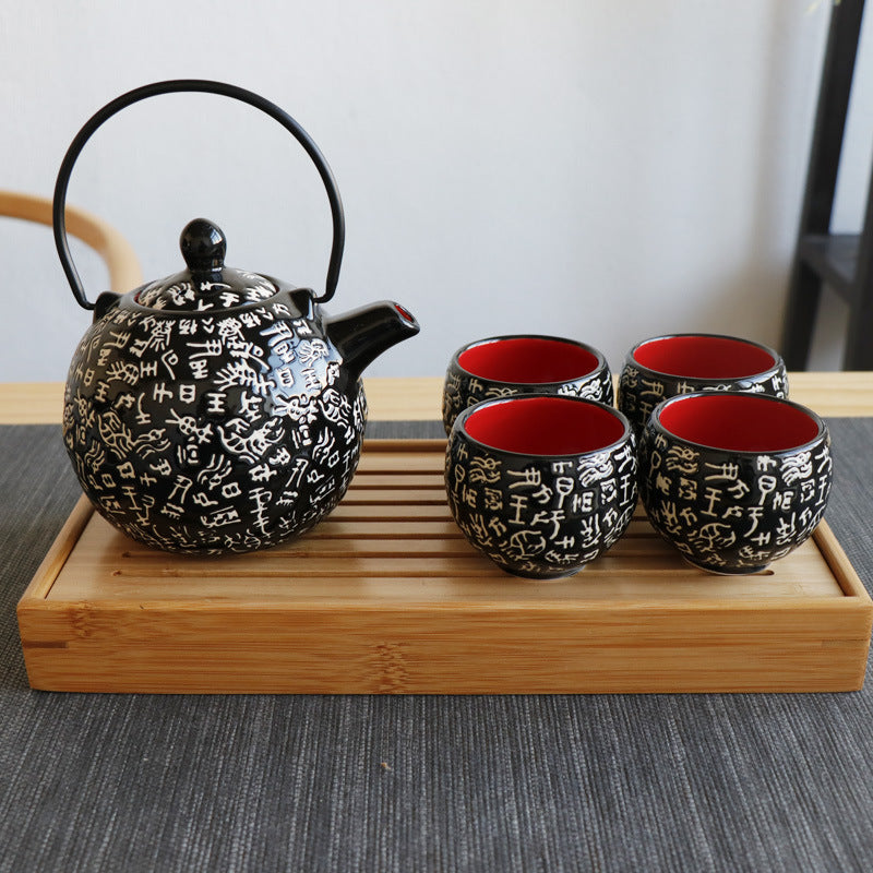 China Red Large Capacity Household Ceramic Tea Set