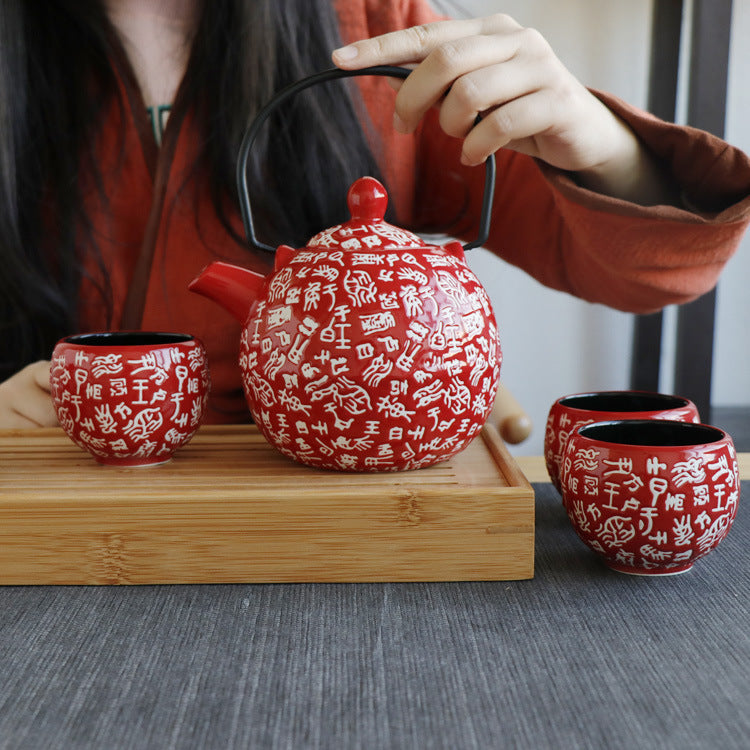 China Red Large Capacity Household Ceramic Tea Set