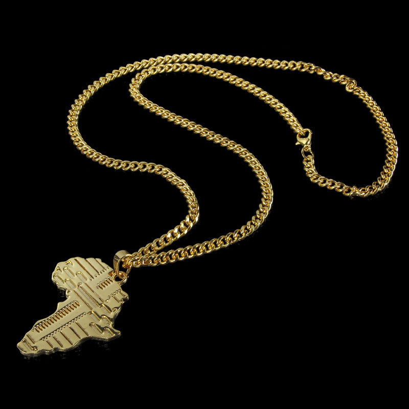 Golden Africa Map Necklace Hip Hop Twist Chain Foreign Trade Goods