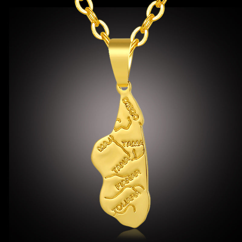 Africa Madagascar Stainless Steel Chain Map Necklace