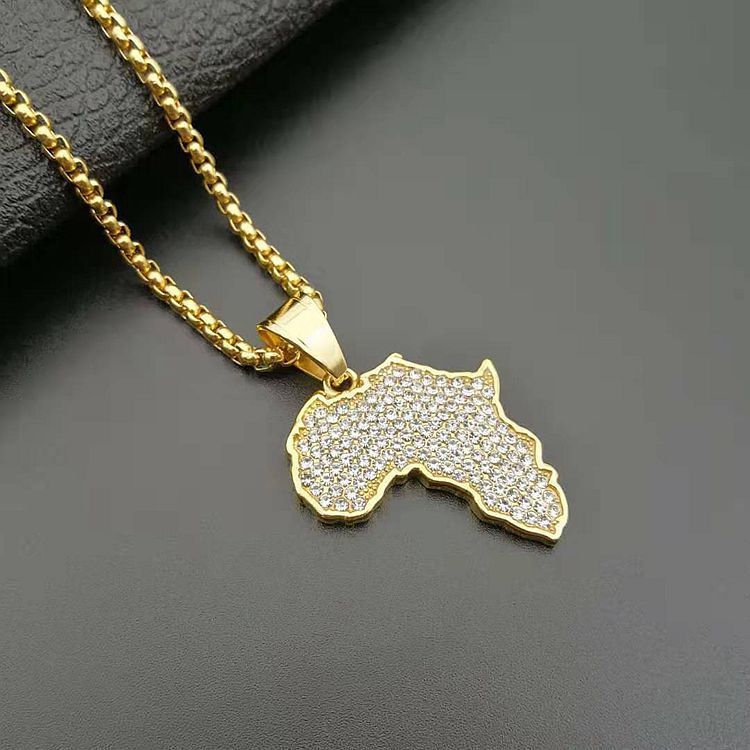 Titanium steel with diamonds Africa map pendant necklace