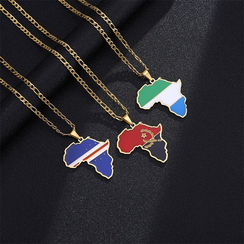 Ornament Africa Map Nigeria Somalia Angola Stainless Steel Necklace