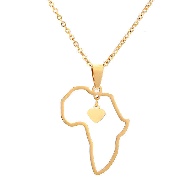 Stainless Steel Africa Map Hip Hop Pendant Necklace