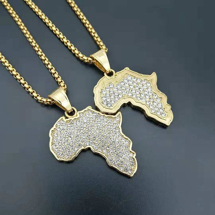 Titanium steel with diamonds Africa map pendant necklace