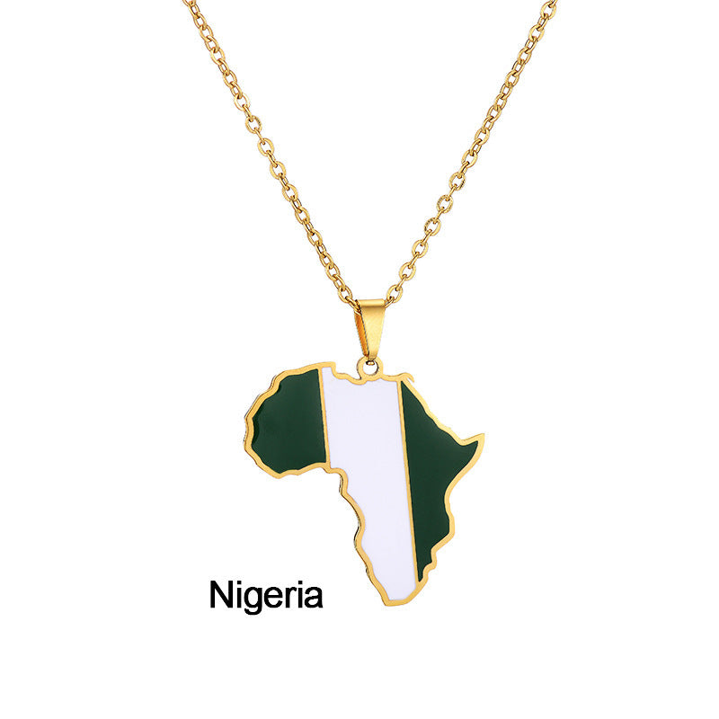 Africa Map Pendant Necklace Stainless Steel Jewelry Ghana Nigeria