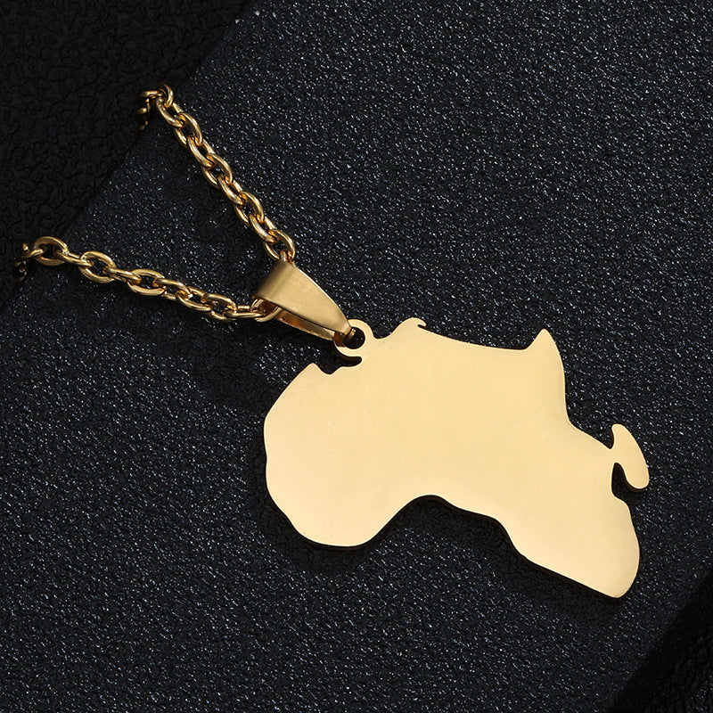 Stainless Steel Africa Symbol Map Couple Pendant Necklace