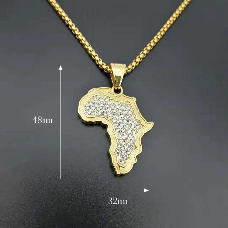 Titanium steel with diamonds Africa map pendant necklace