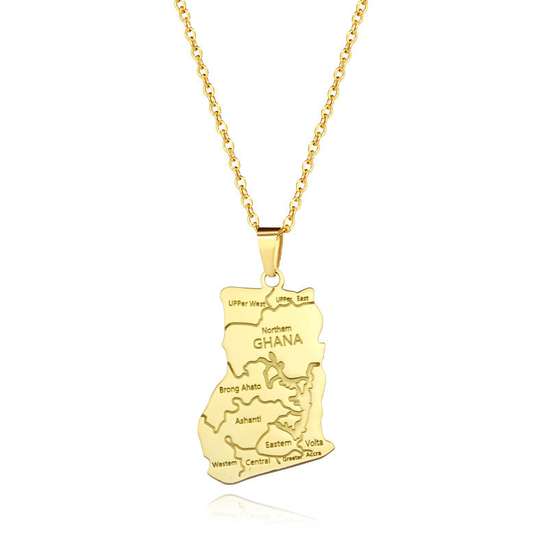 Africa Ghana map pendant necklace choker sweater chain jewelry