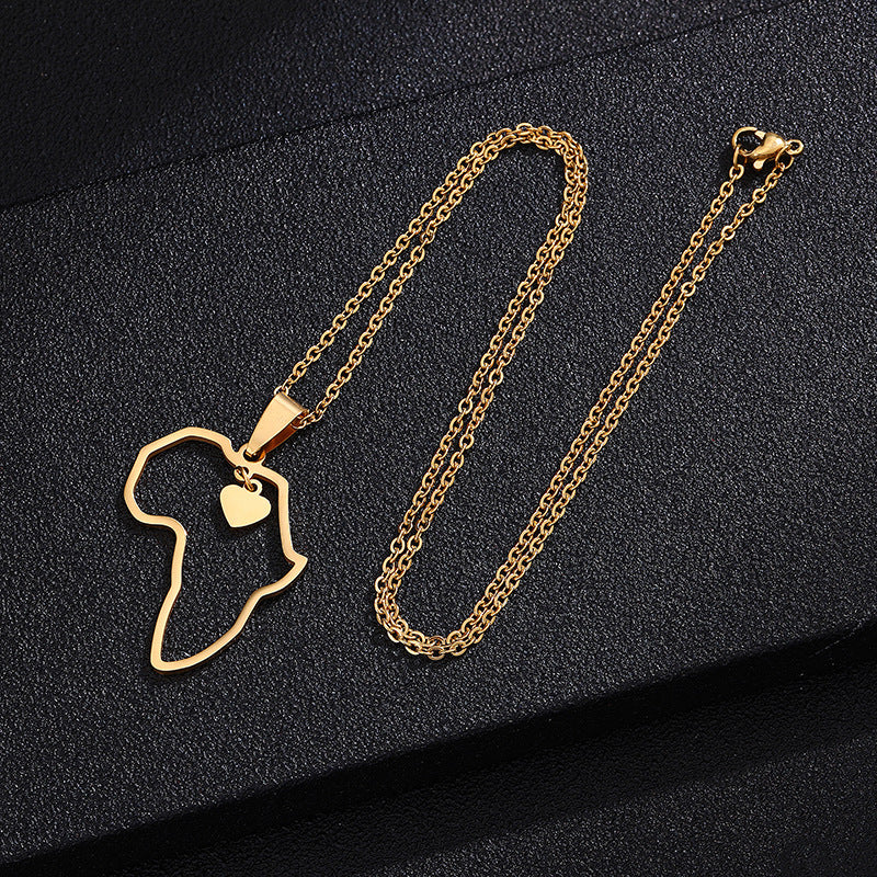 Stainless Steel Africa Map Hip Hop Pendant Necklace