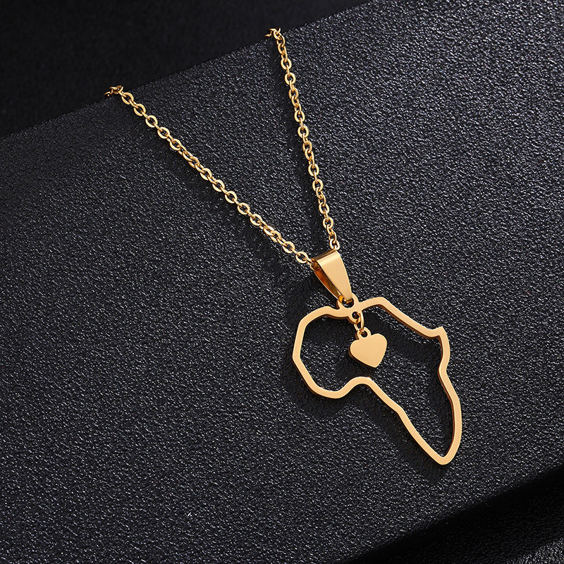 Stainless Steel Africa Map Hip Hop Pendant Necklace