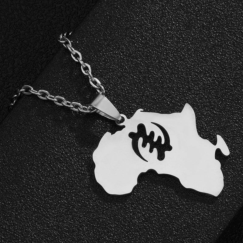 Stainless Steel Africa Symbol Map Couple Pendant Necklace