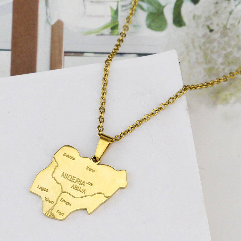 Stainless steel Nigeria map pendant