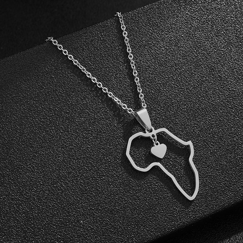 Stainless Steel Africa Map Hip Hop Pendant Necklace