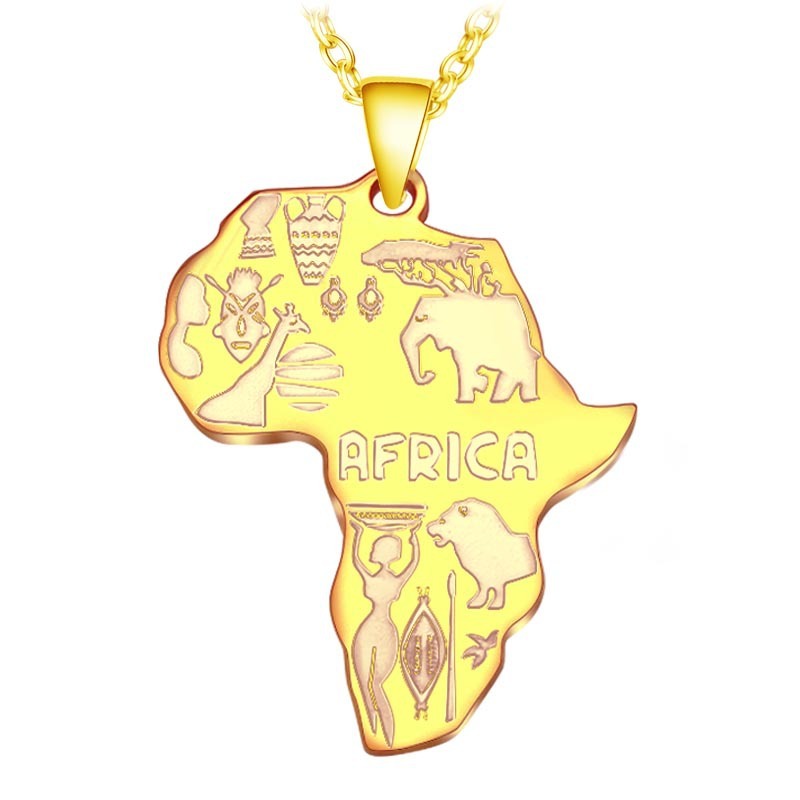 Titanium Stainless Steel Africa Map Necklace