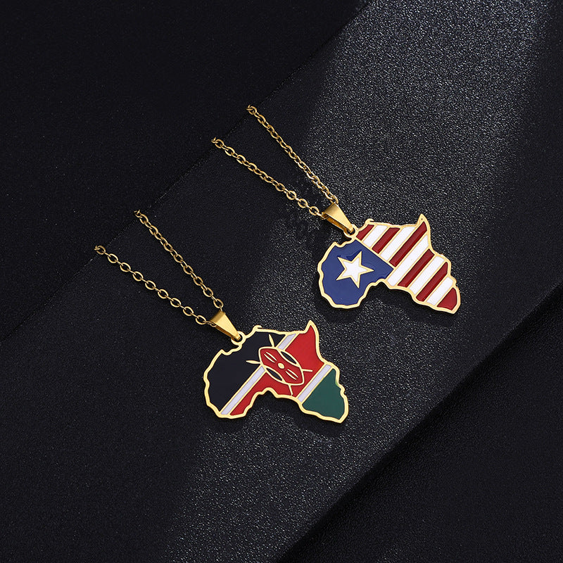 Africa Map Pendant Necklace Stainless Steel Jewelry Ghana Nigeria