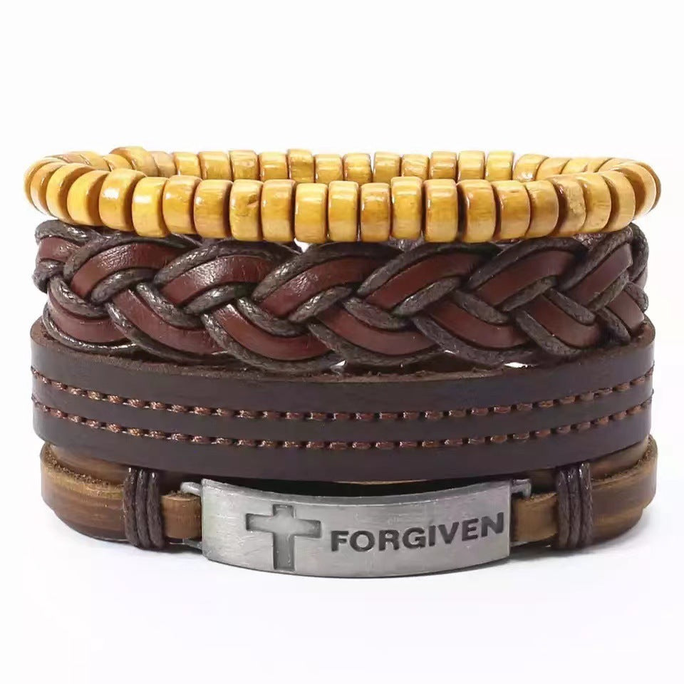 Four-piece Card Africa Map Woven Bracelet Leather