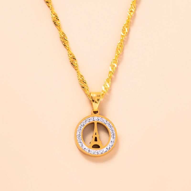 Rhinestone Paris Eiffel Tower Stainless Steel Necklace