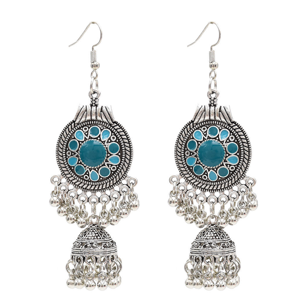 Egypt Vintage Silver Color Jhumka Bells Beads Tassel Statement Earrings for Women Turkish Tribal Gypsy Indian Jewelry Party
