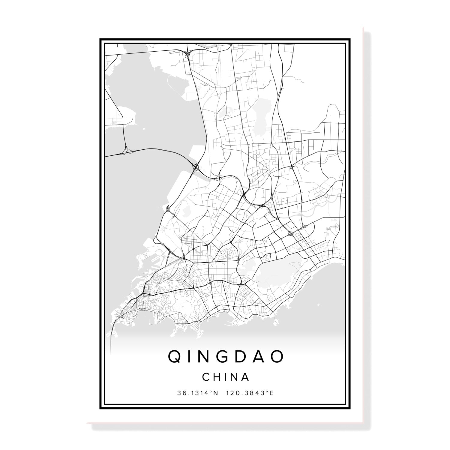 China Qingdao City Map Wall Art Canvas
