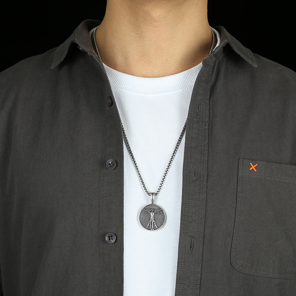 Da Vinci Body Ratio Vitruvius Tag Necklace Ins Hip Hop Cool Niche Necklace Titanium Steel Ornament
