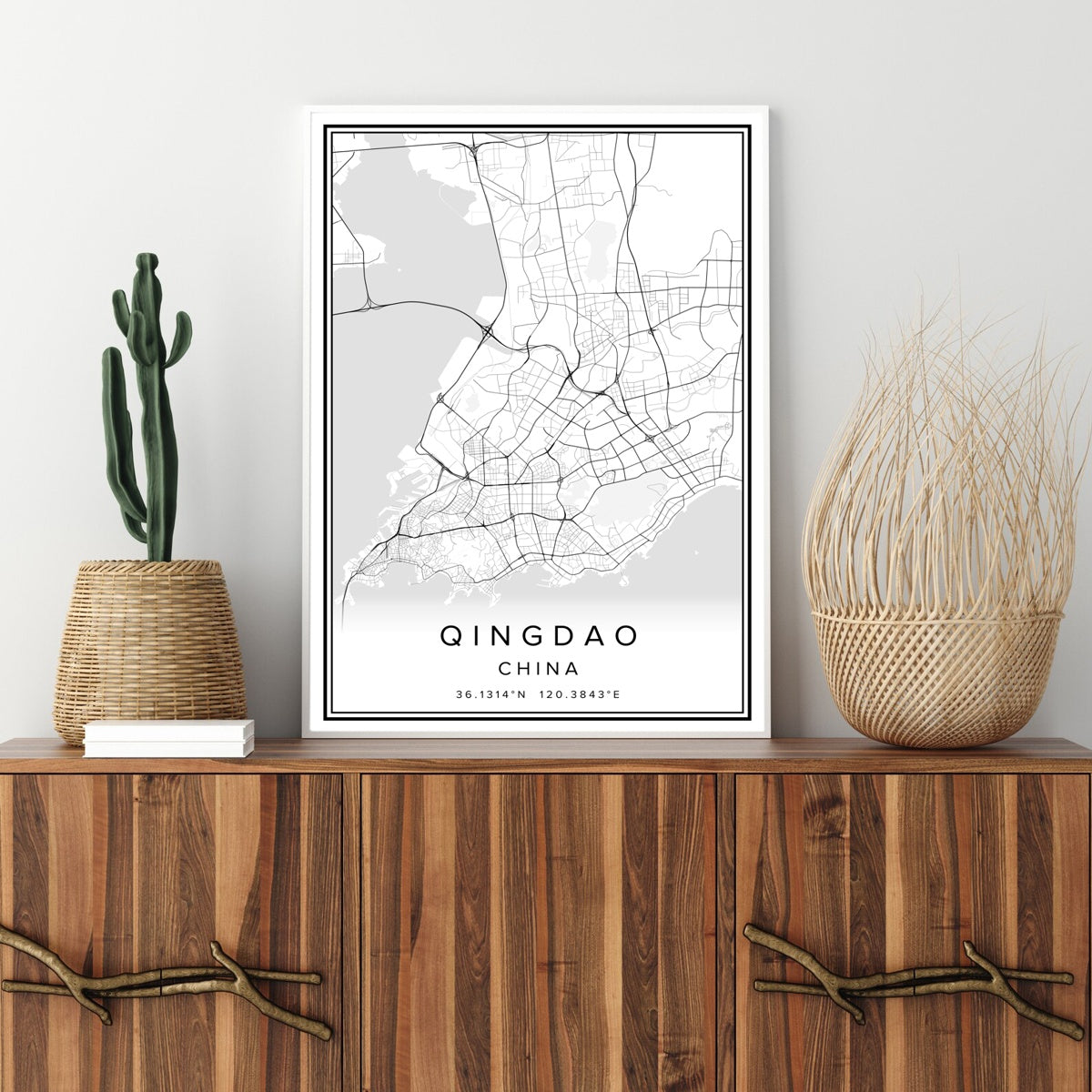 China Qingdao City Map Wall Art Canvas