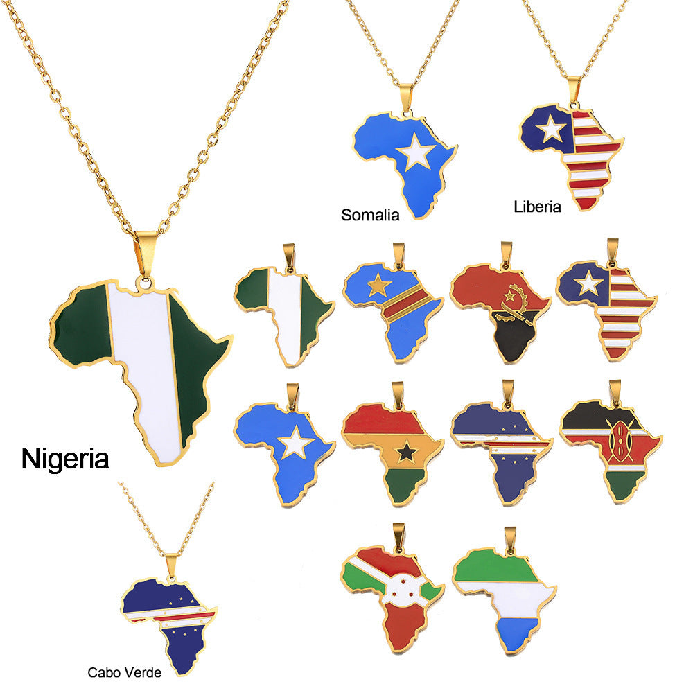 Africa Map Pendant Necklace Stainless Steel Jewelry Ghana Nigeria