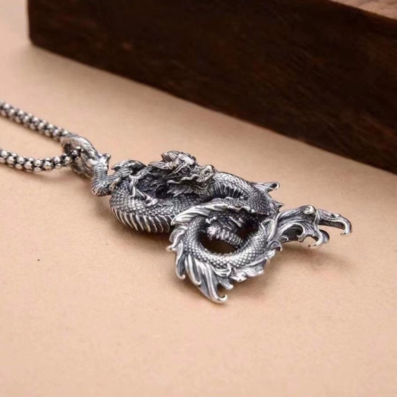 Titanium Steel China-Chic Wind Dragon Pendant Necklace