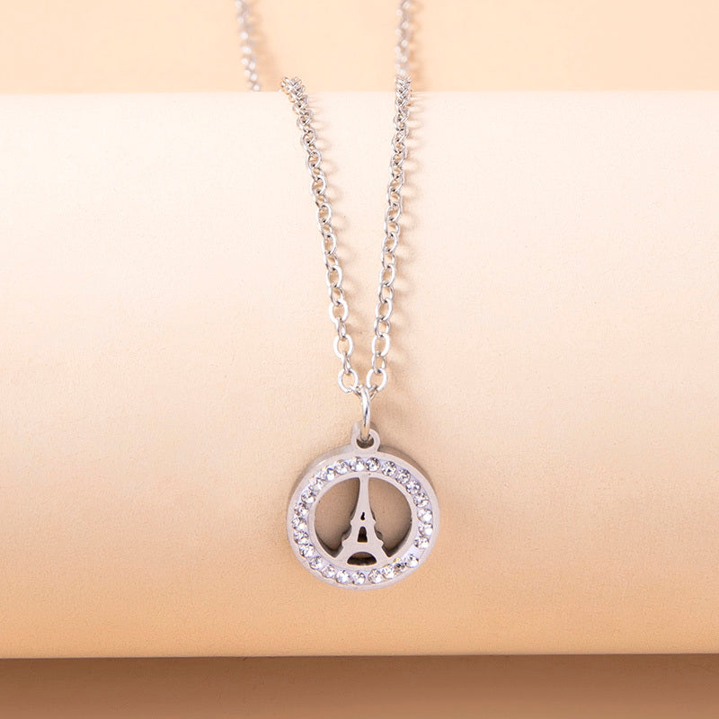 Rhinestone Paris Eiffel Tower Stainless Steel Necklace