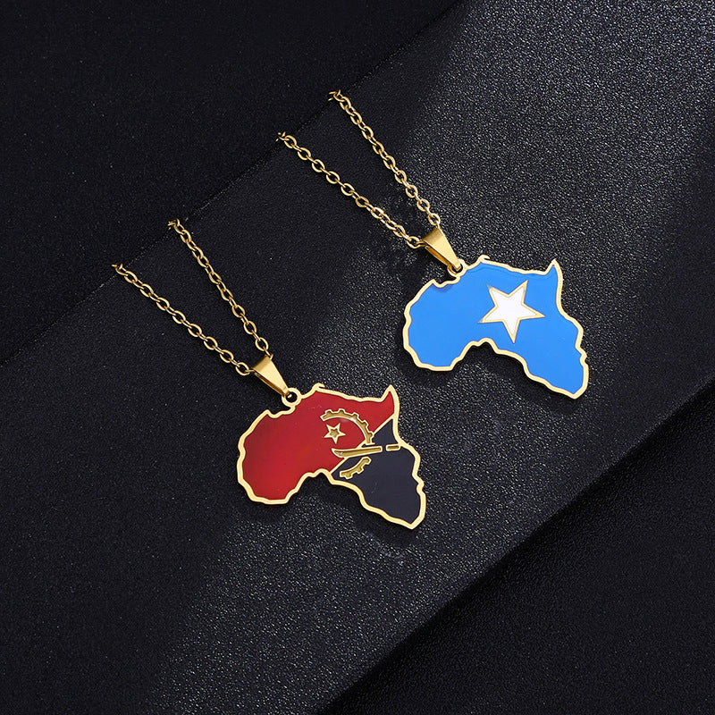 Africa Map Pendant Necklace Stainless Steel Jewelry Ghana Nigeria