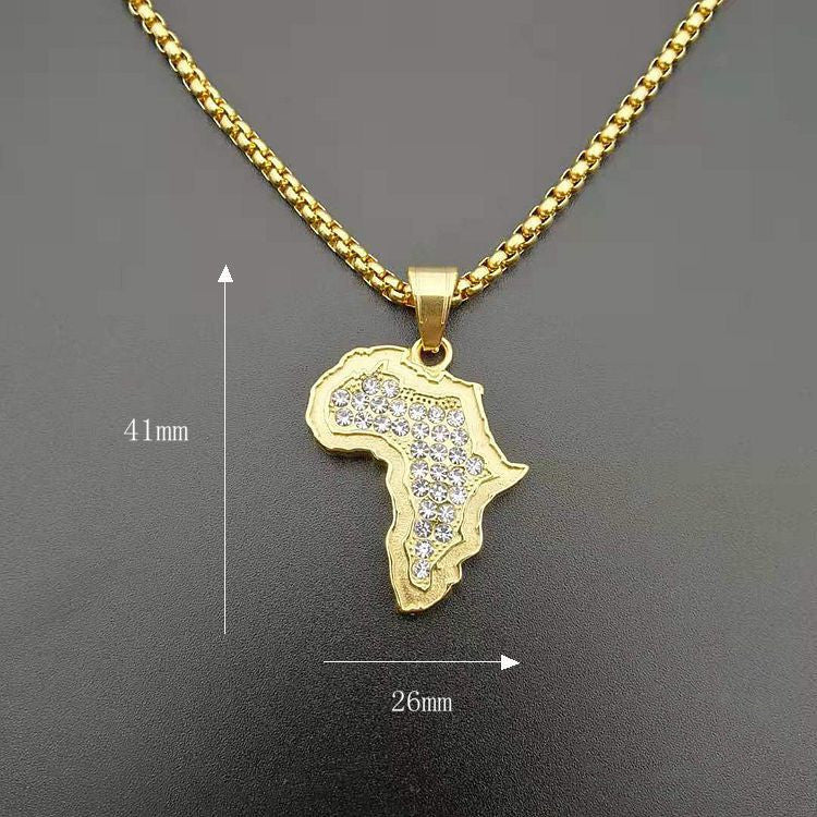 Titanium steel with diamonds Africa map pendant necklace