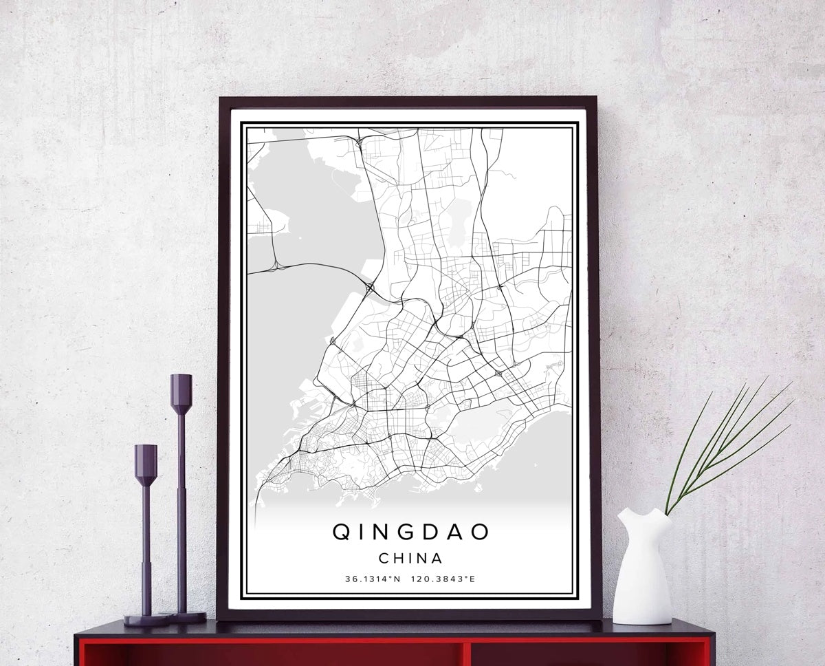 China Qingdao City Map Wall Art Canvas