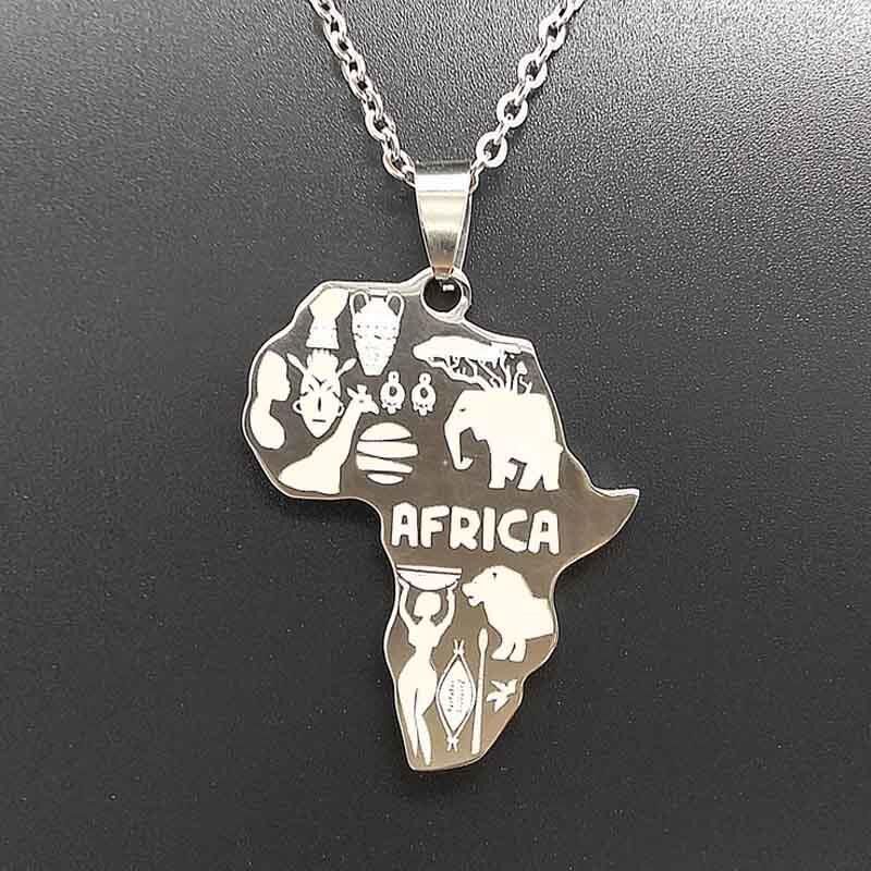 Titanium Stainless Steel Africa Map Necklace