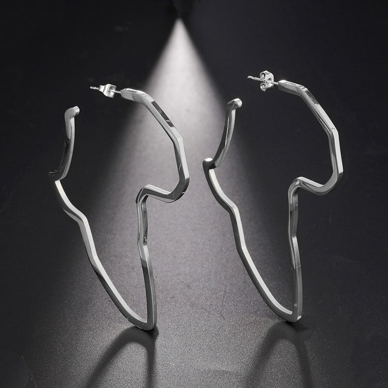 Africa Map Money Symbol Oversized Exaggerated Hollow Stud Earrings