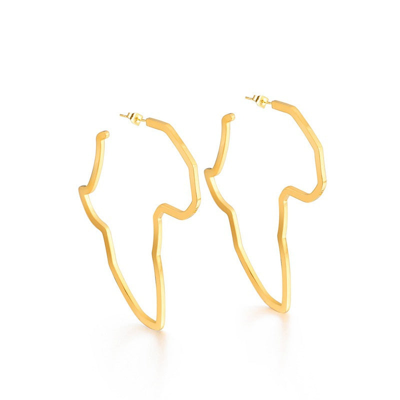 Africa Map Money Symbol Oversized Exaggerated Hollow Stud Earrings