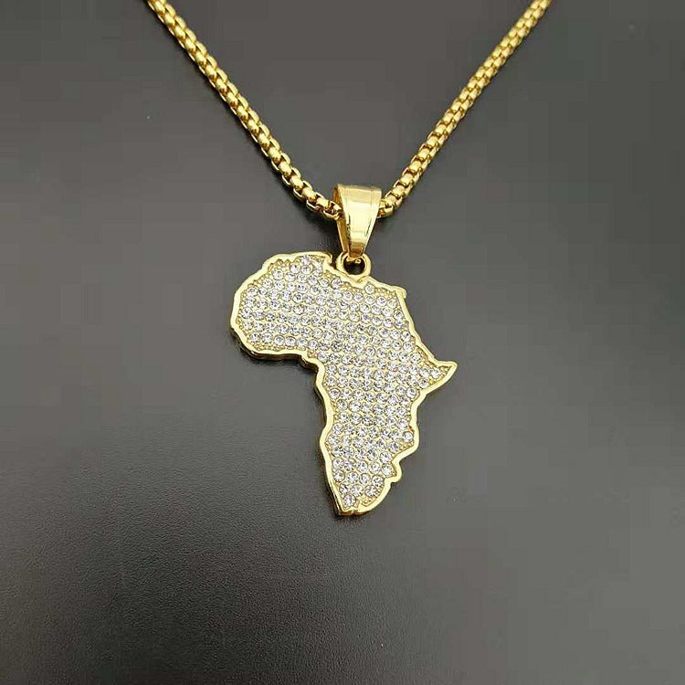 Titanium steel with diamonds Africa map pendant necklace