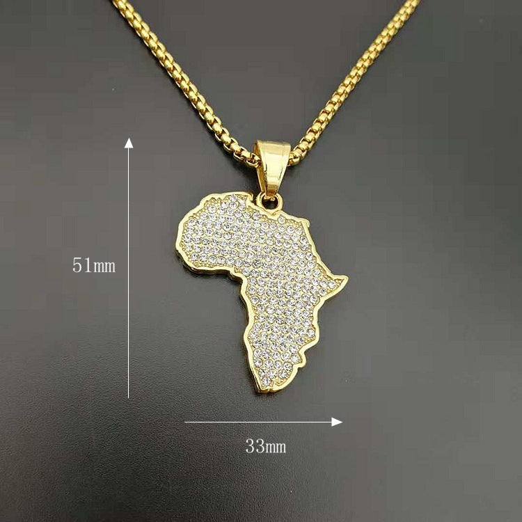 Titanium steel with diamonds Africa map pendant necklace