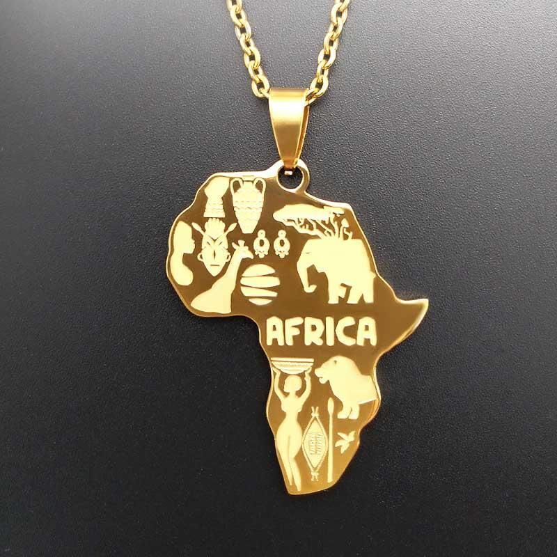 Titanium Stainless Steel Africa Map Necklace