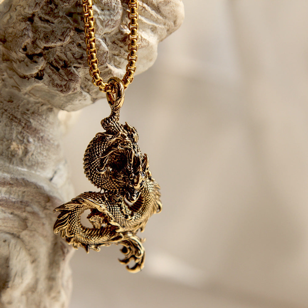 Titanium Steel China-Chic Wind Dragon Pendant Necklace