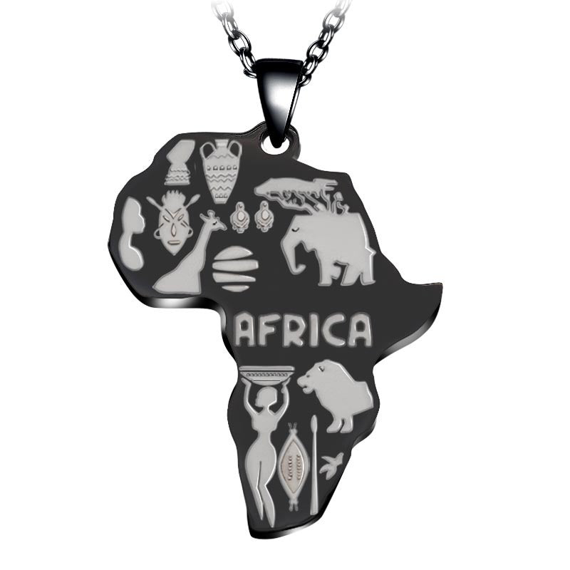 Titanium Stainless Steel Africa Map Necklace