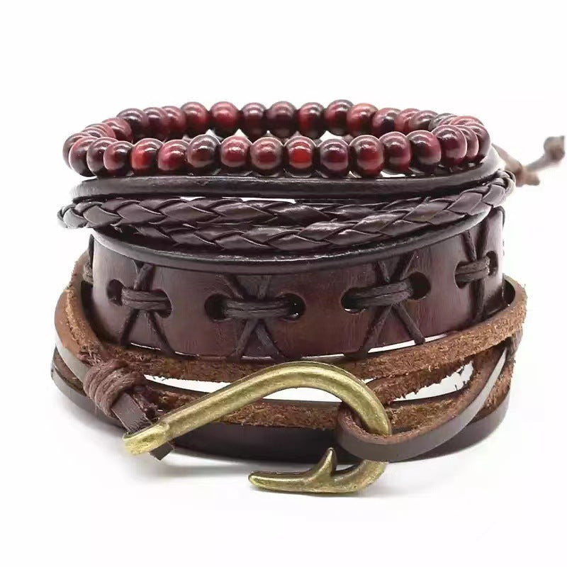 Four-piece Card Africa Map Woven Bracelet Leather
