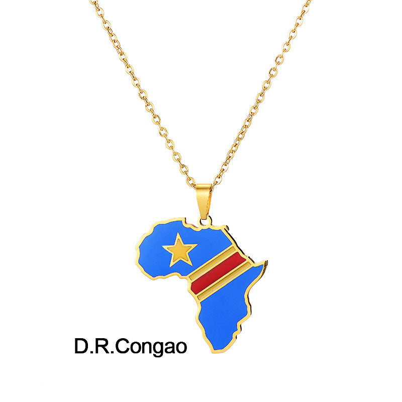 Africa Map Pendant Necklace Stainless Steel Jewelry Ghana Nigeria