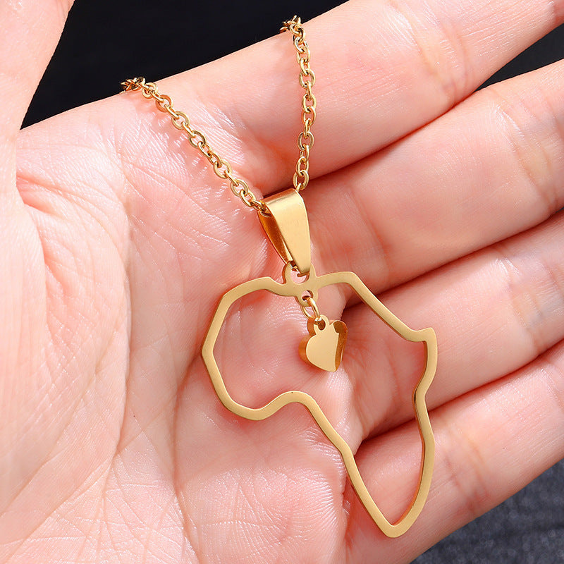 Stainless Steel Africa Map Hip Hop Pendant Necklace